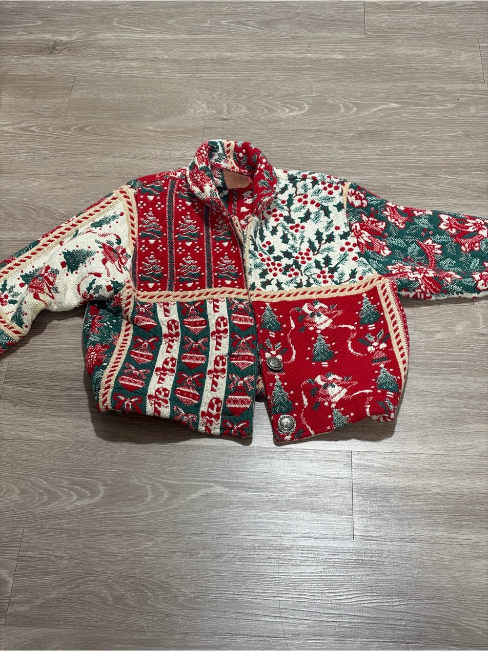 Holiday Patchwork Knit Cardigan Sweater - Red/Gree Vintage Dream